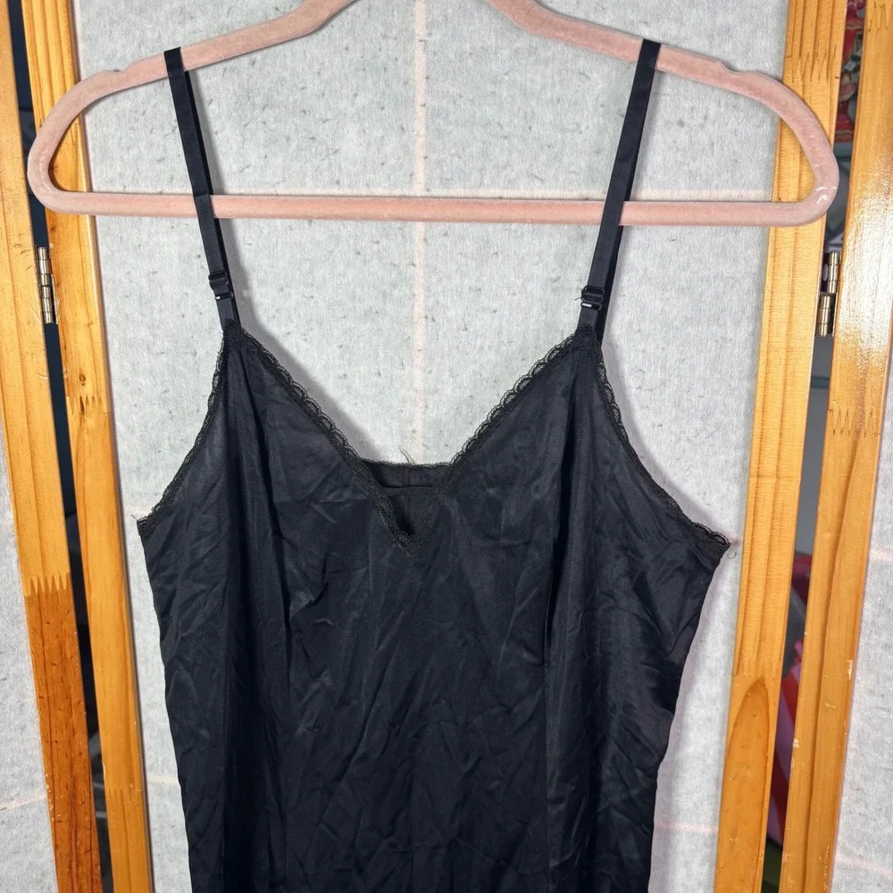 Kayser Full Slip 38 Black Vintage Nylon Tricot Lace Trim Adjustable Straps USA‎